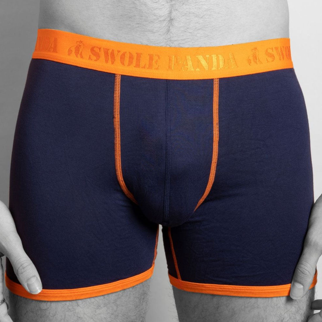 Swole Panda Bamboo Boxers – Breathable Navy Underwear with Orange Band