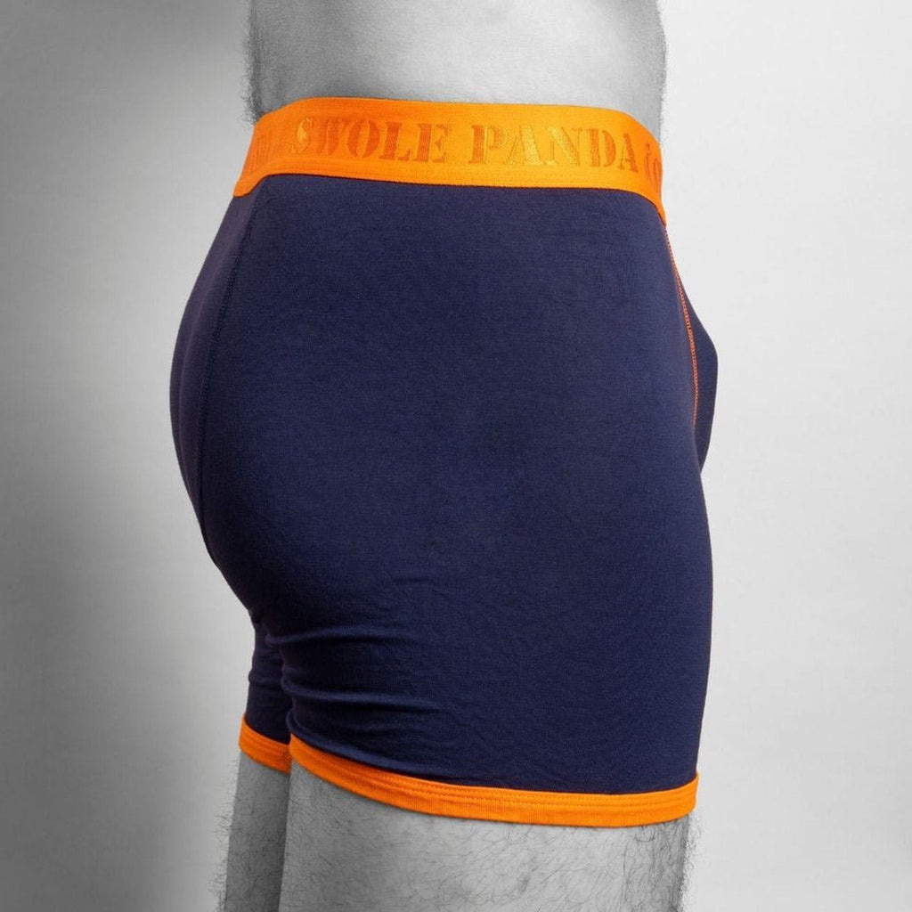 Swole Panda Bamboo Boxers – Breathable Navy Underwear with Orange Band