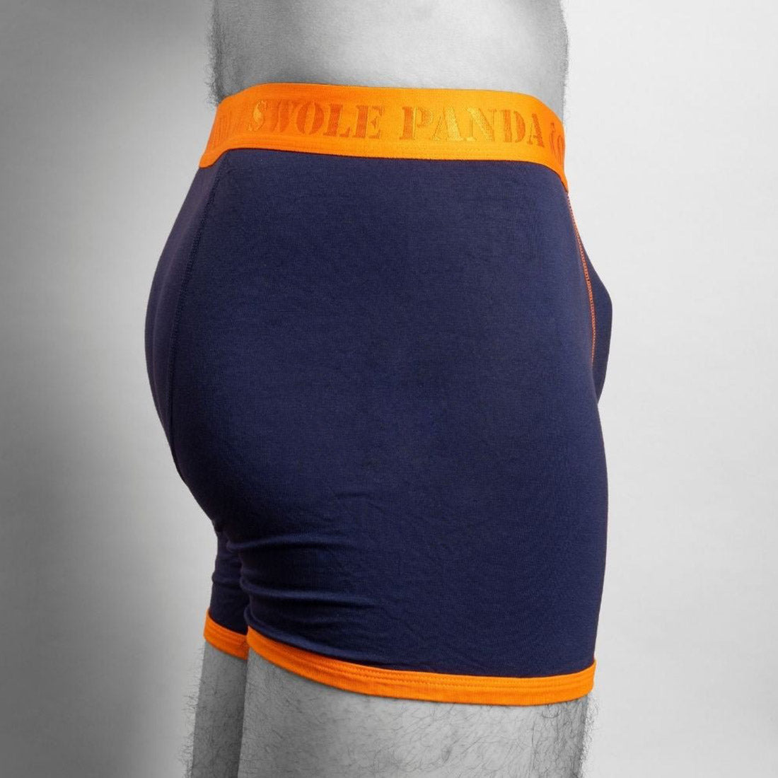 Swole Panda Bamboo Boxers – Breathable Navy Underwear with Orange Band