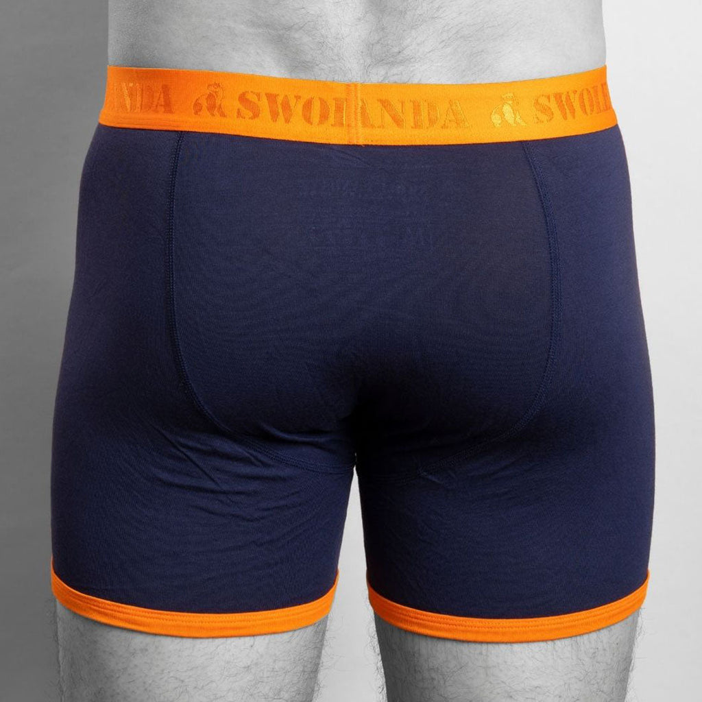 Swole Panda Bamboo Boxers – Breathable Navy Underwear with Orange Band