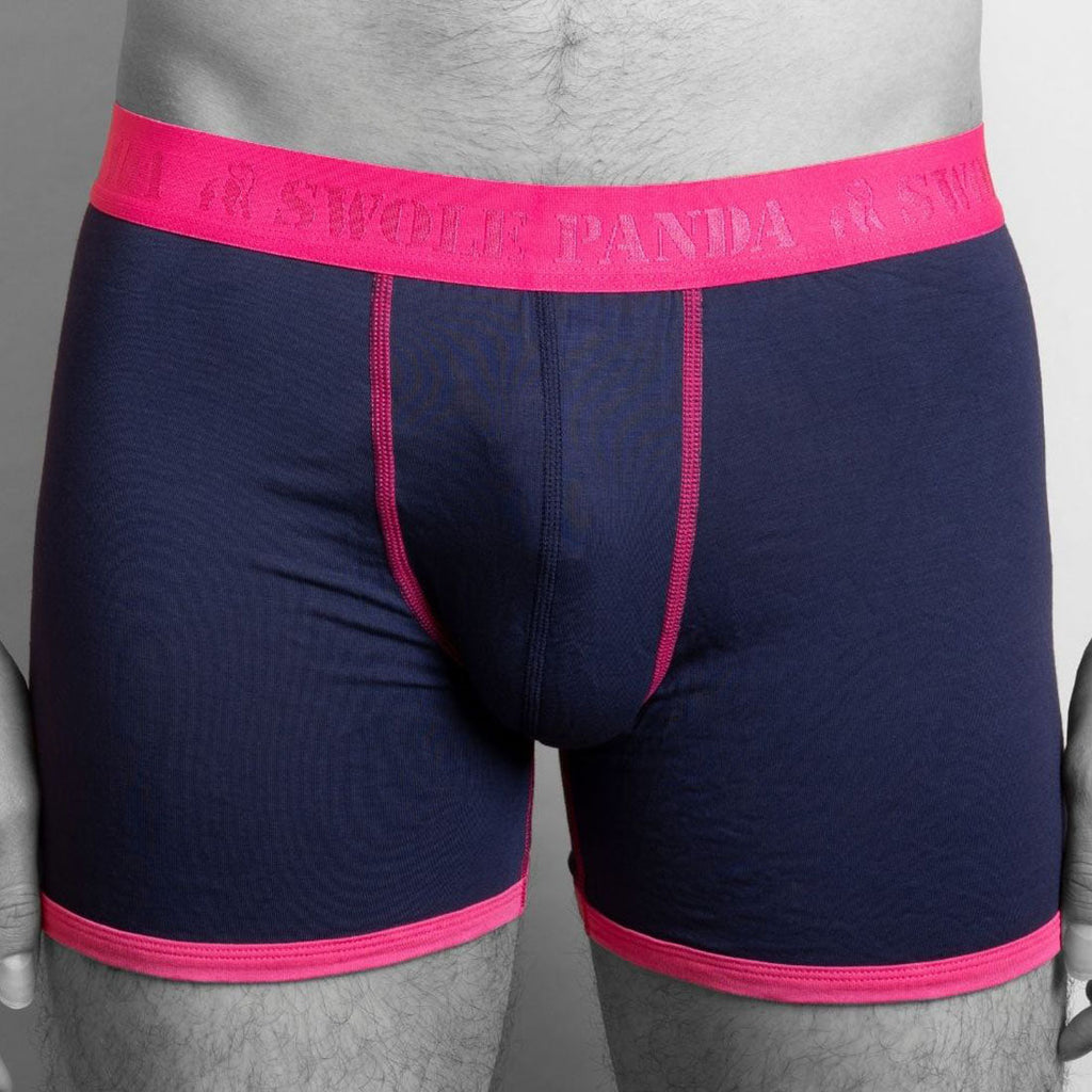 Swole Panda Bamboo Boxers – Breathable Navy Underwear with Pink Band