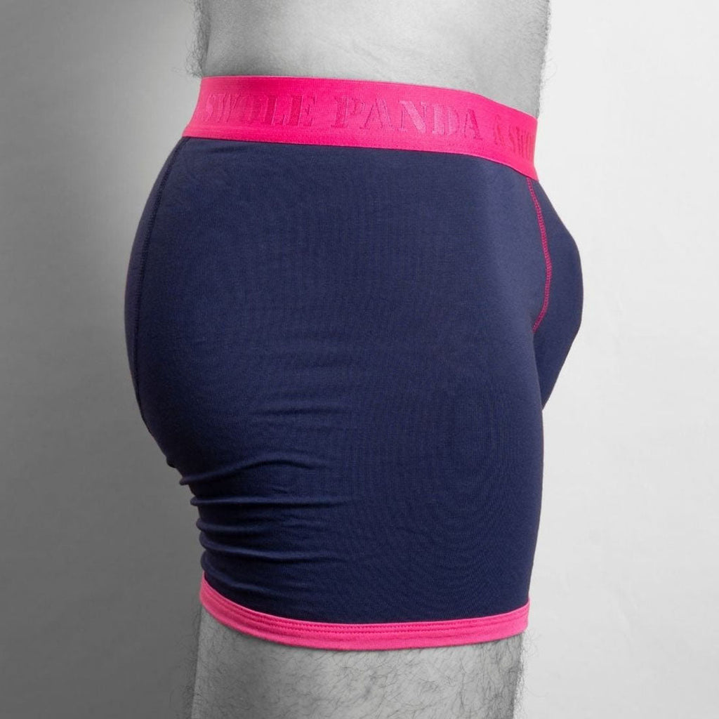 Swole Panda Bamboo Boxers – Breathable Navy Underwear with Pink Band