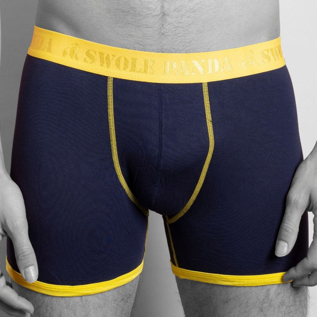 Swole Panda Bamboo Boxers – Breathable Men's Underwear in Navy Yellow