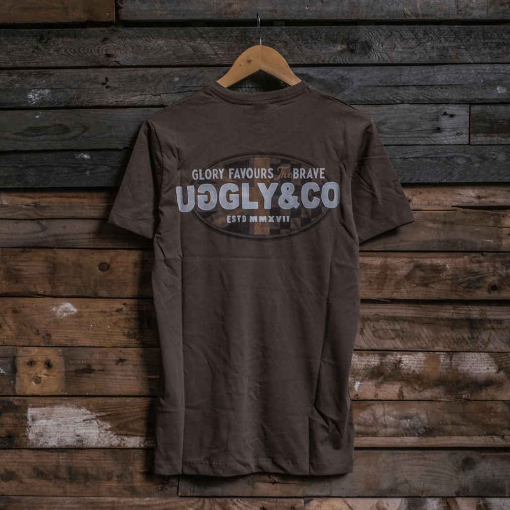 Uggly and Co Brown Union Jack Tee – Vintage Cotton Racing Graphic T-Shirt