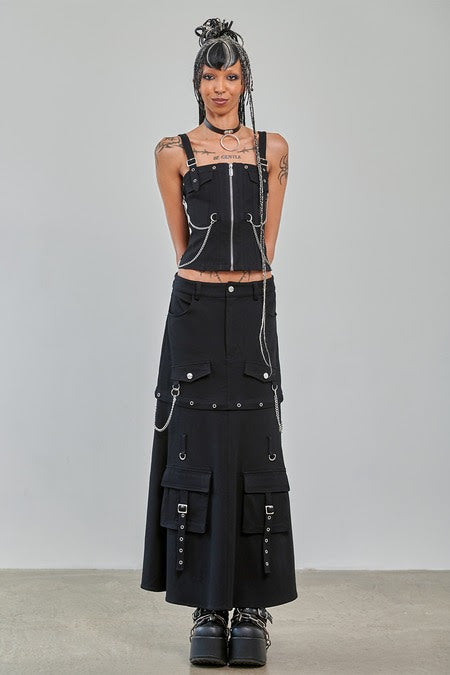 Banned Apparel Gothic Cargo Skirt – Black Zip-Off Punk Mini Skirt
