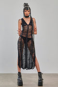 Banned Apparel Gothic Mesh Dress | Sheer Distressed Black Maxi Dress