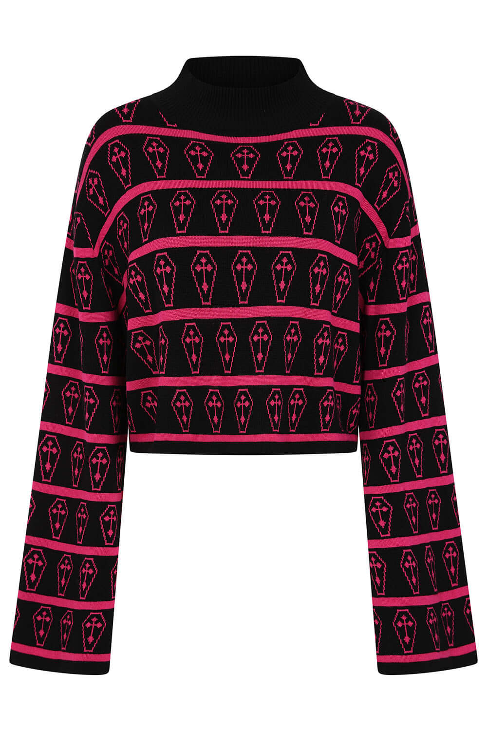 Banned Apparel Coffin Knit Jumper – Black & Pink Gothic Cropped Sweater