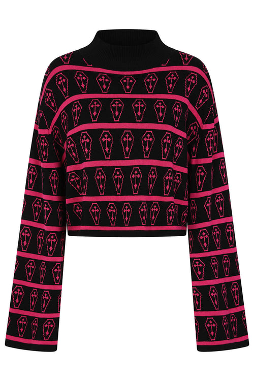 Banned Apparel Coffin Knit Jumper – Black & Pink Gothic Cropped Sweater