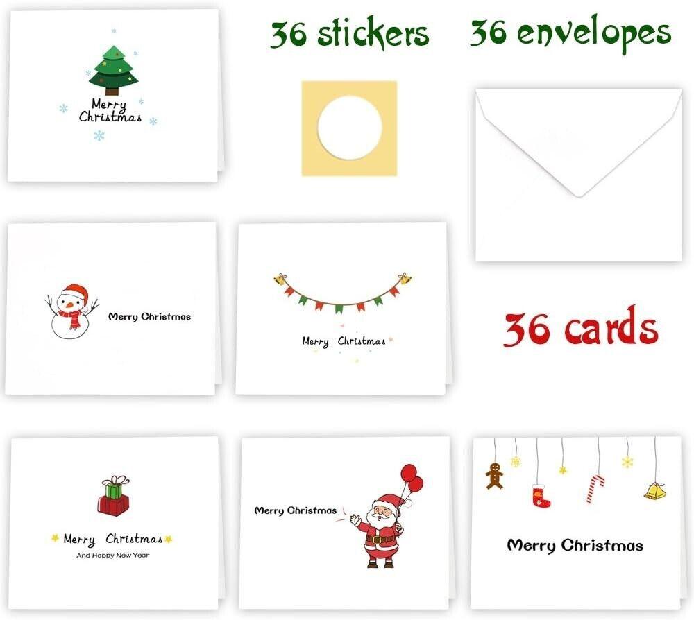 KUUQA 36-Pack Merry Christmas Greeting Cards with Envelopes & Stickers