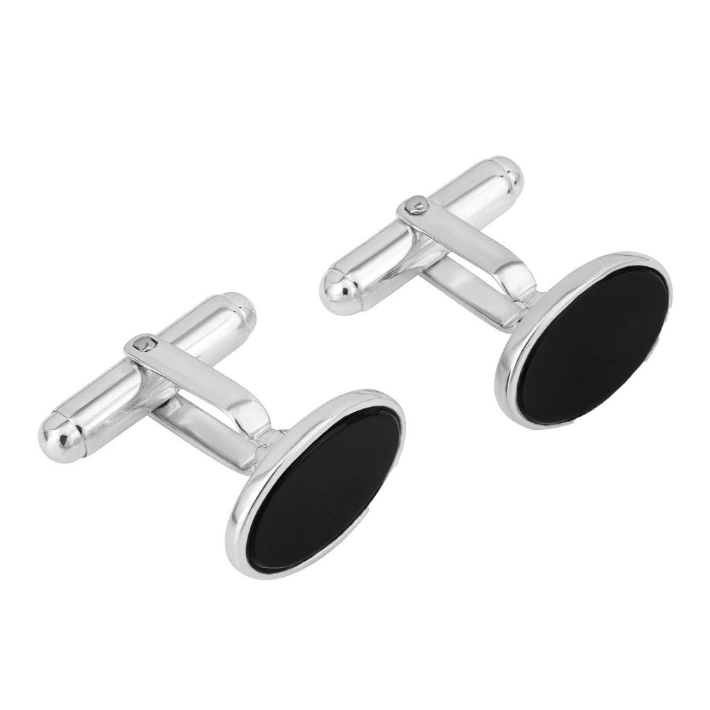 Gecko Jewellery Recycled Sterling Silver Oval Black Onyx Cufflinks
