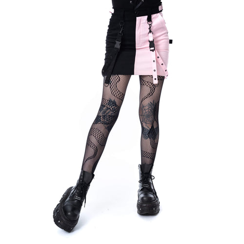 Chemical Black Gothic Mini Skirt – Black and Pink Strap Detail