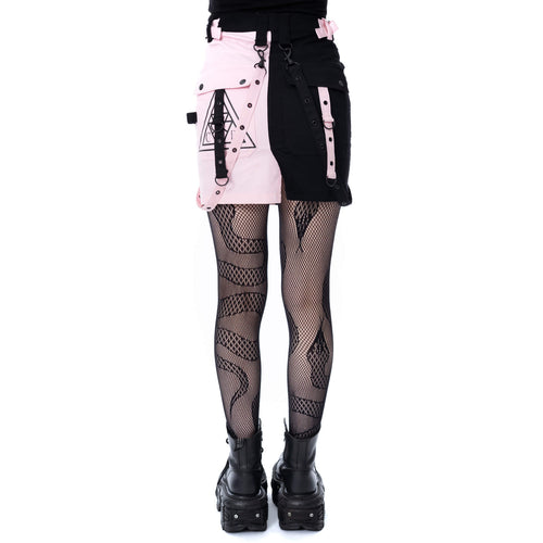 Chemical Black Gothic Mini Skirt – Black and Pink Strap Detail