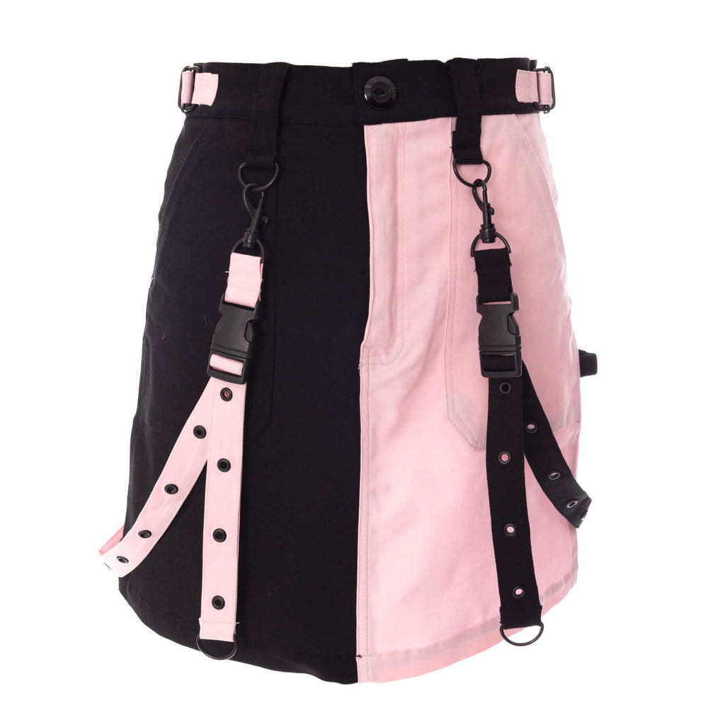 Chemical Black Gothic Mini Skirt – Black and Pink Strap Detail