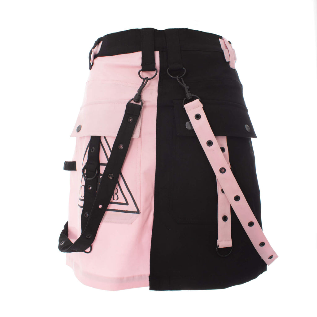 Chemical Black Gothic Mini Skirt – Black and Pink Strap Detail