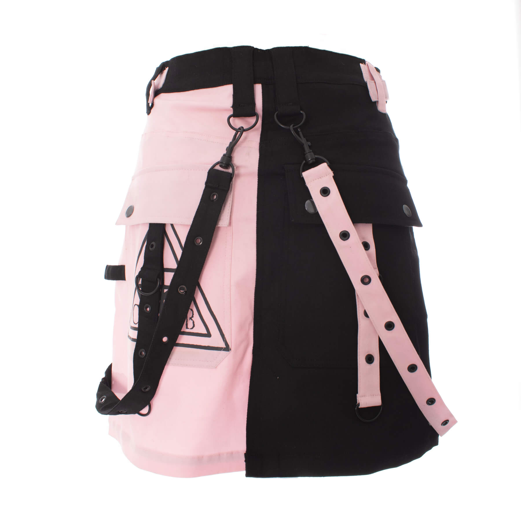 Chemical Black Gothic Mini Skirt – Black and Pink Strap Detail