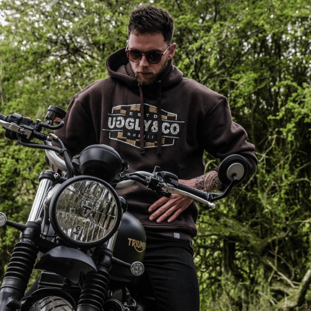 Uggly & Co Brown Chequered Hoodie – Heavyweight Vintage Motorcycle Style
