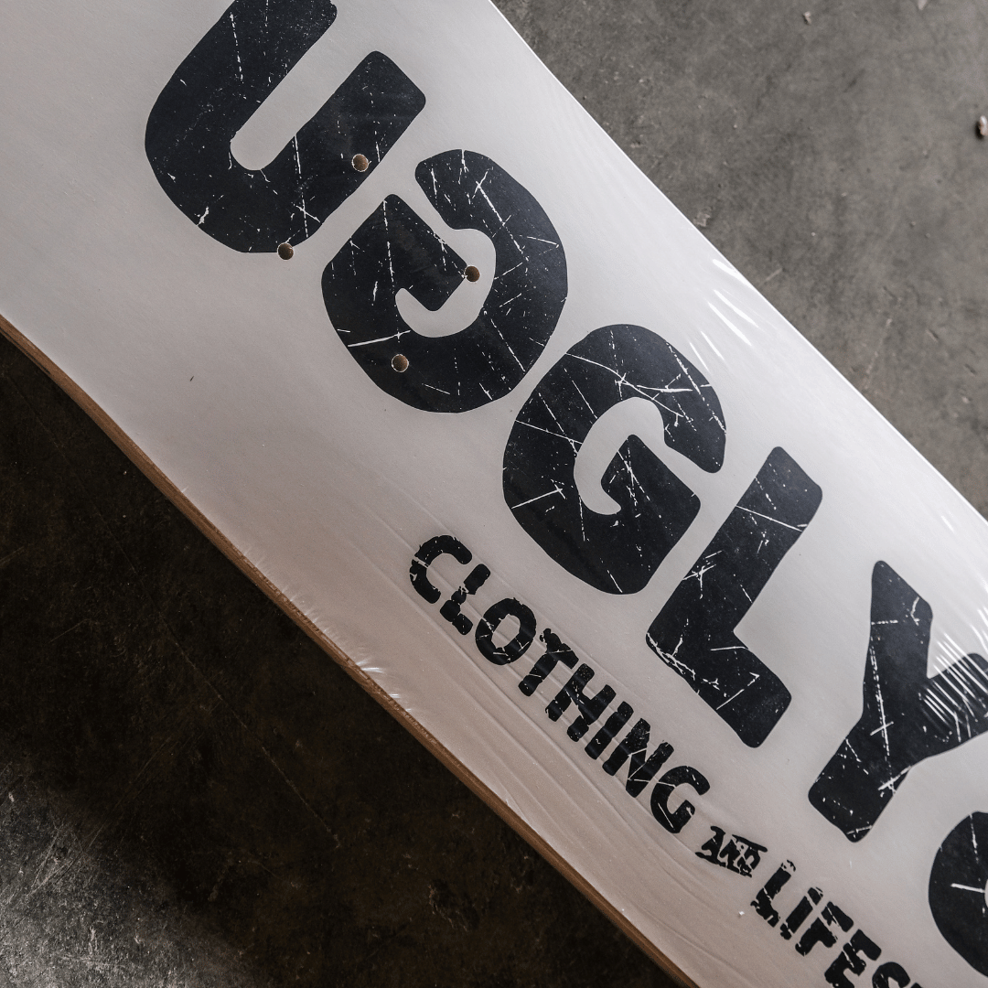 Uggly and Co Classic Maple Wood Skateboard Deck – 8.25" Distressed Art