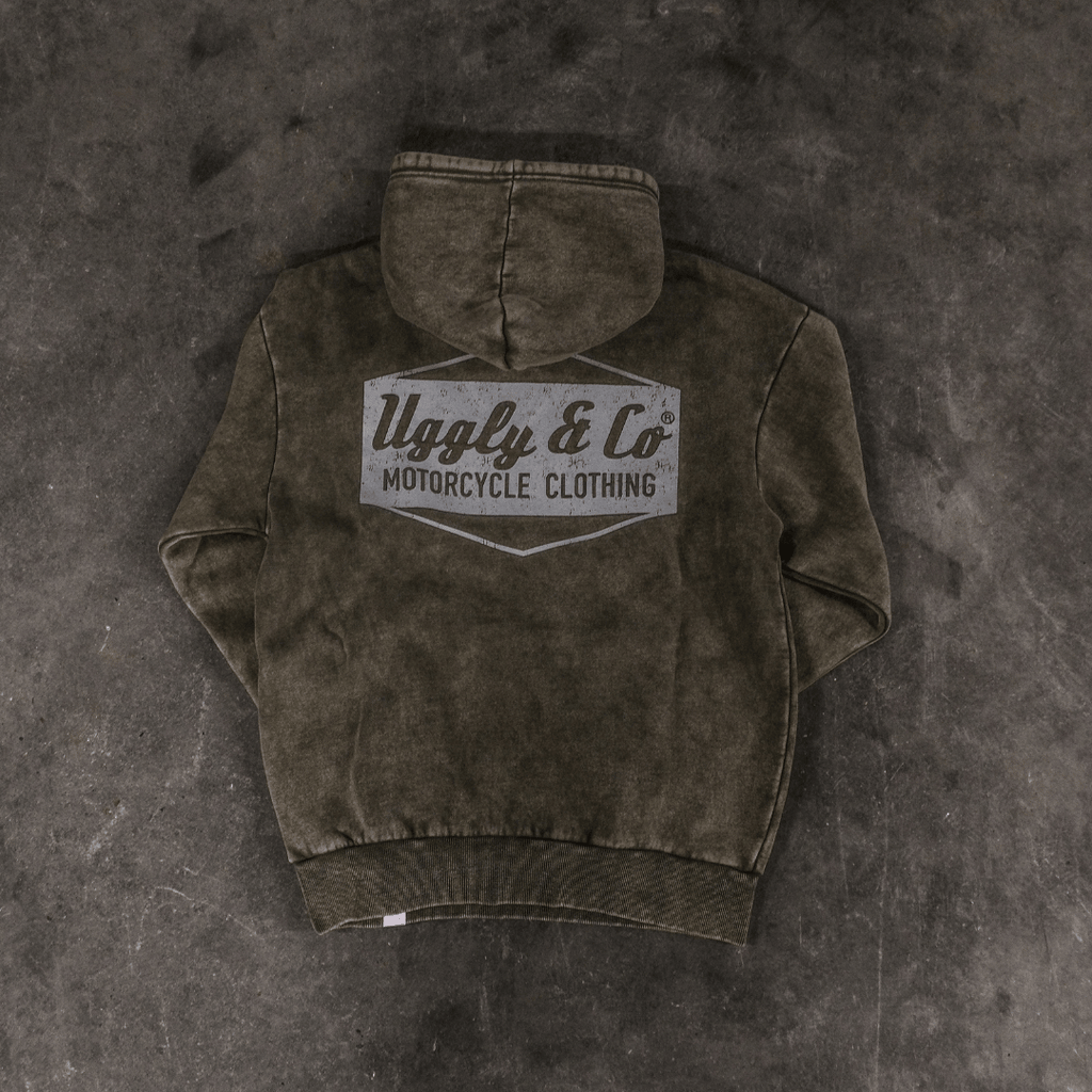 Uggly and Co Green Diamond Acid Wash Hoodie – Heavyweight Retro Style