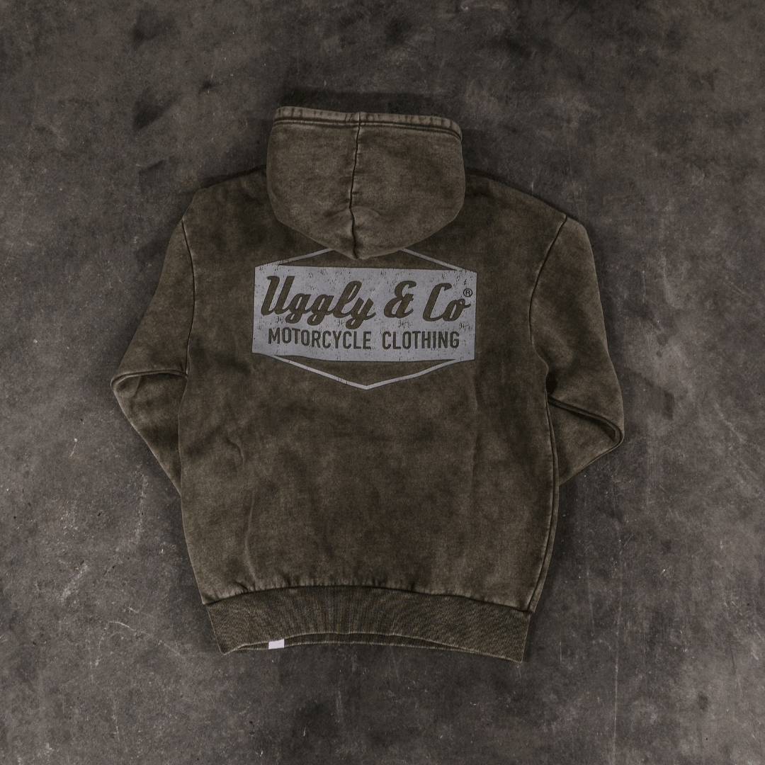 Uggly and Co Green Diamond Acid Wash Hoodie – Heavyweight Retro Style