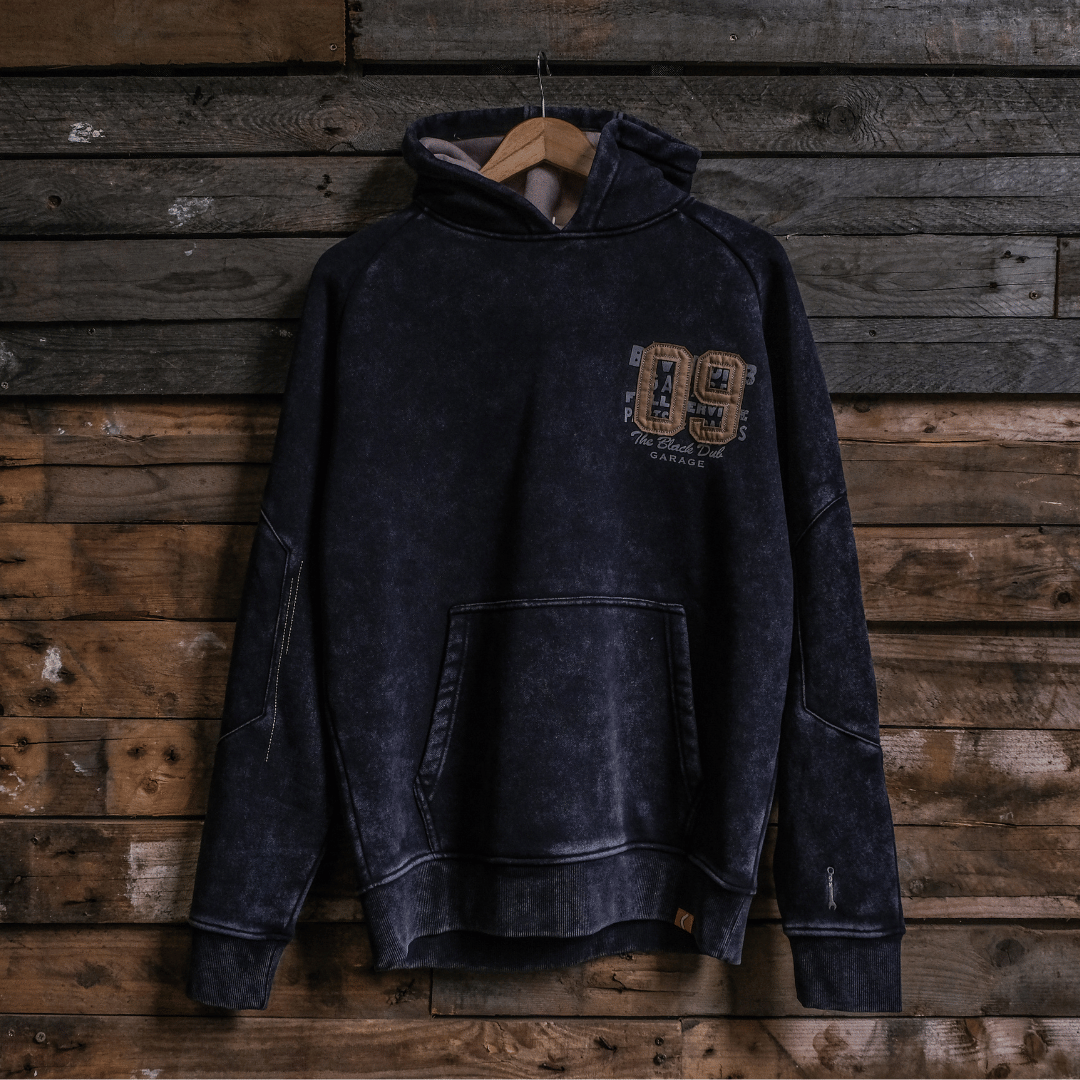 Uggly and Co Navy Acid Wash '09' Hoodie – Heavyweight Vintage Raglan