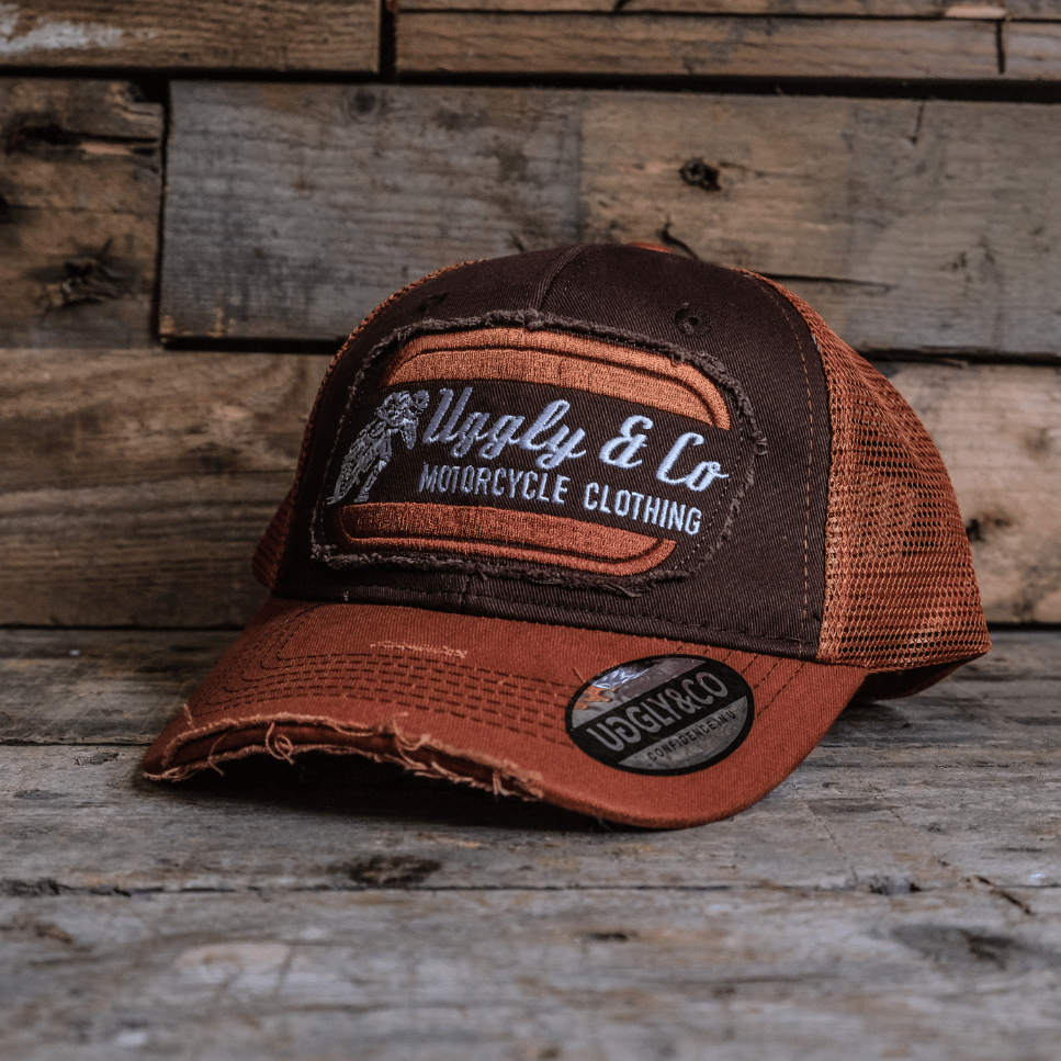 Uggly and Co Rust Flat Track Trucker Hat – Vintage Racing Mesh Cap
