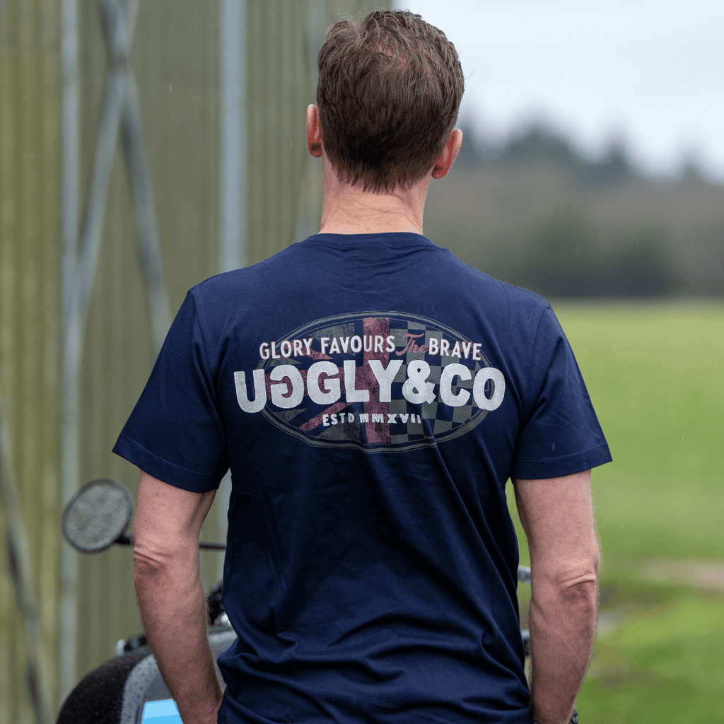 Uggly & Co Navy Union Jack Tee – Vintage Cotton British Racing Shirt