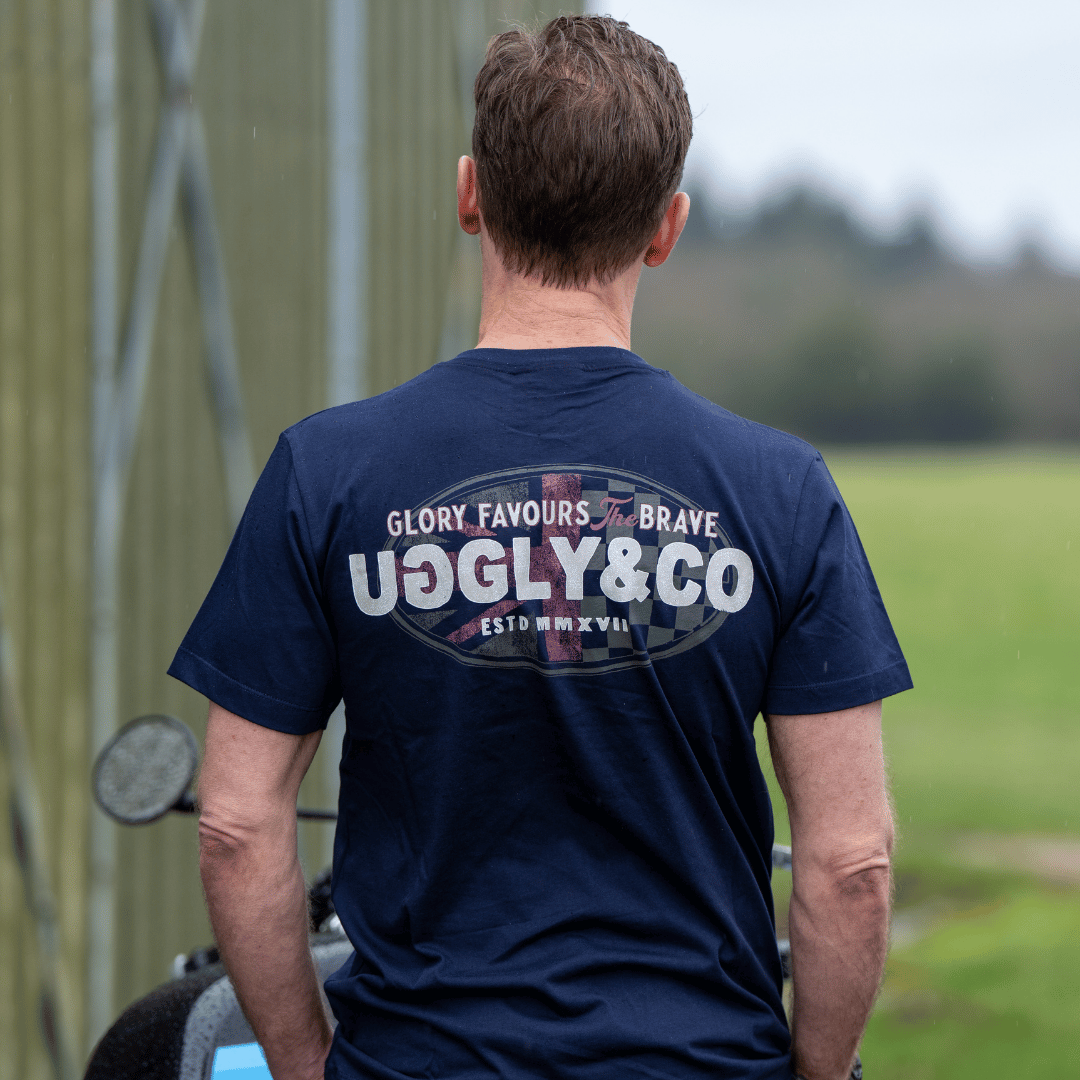 Uggly & Co Navy Union Jack Tee – Vintage Cotton British Racing Shirt