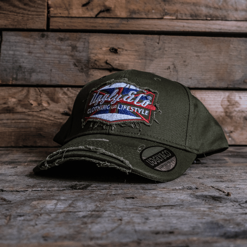 Uggly and Co Union Jack Diamond Vintage Cap – Green Cotton Aviation Hat