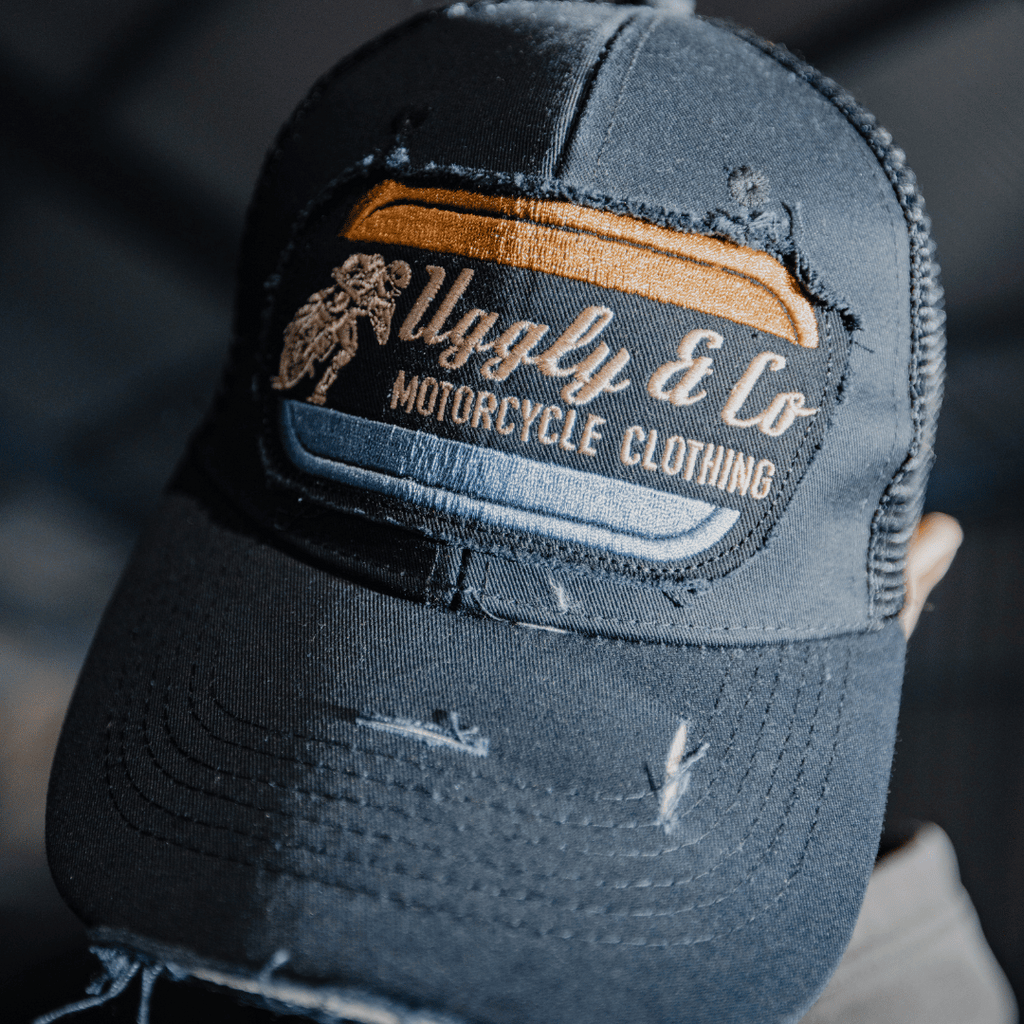 Uggly and Co Black Flat Track Trucker Hat – Vintage Racing Mesh Cap