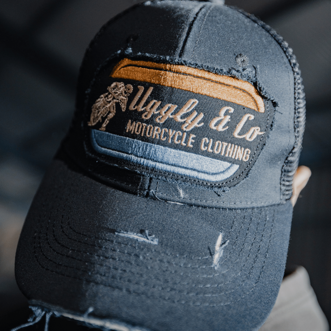 Uggly and Co Black Flat Track Trucker Hat – Vintage Racing Mesh Cap