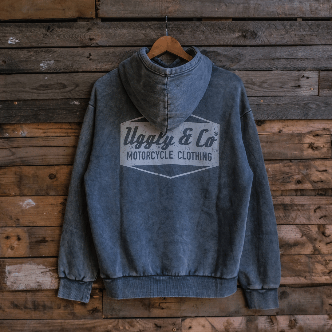 Uggly and Co Blue Diamond Acid Wash Heavyweight 380gsm Retro Hoodie