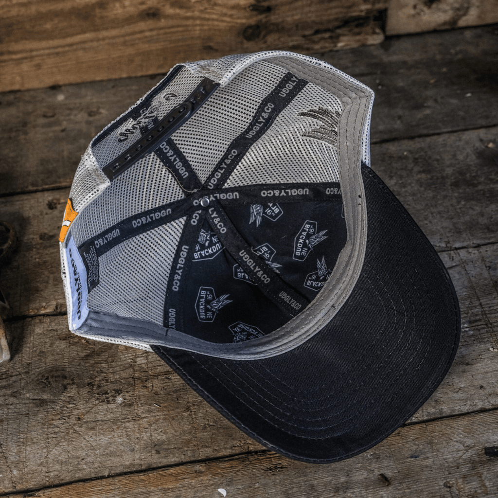 Uggly and Co Mile 9 Wings Trucker Hat – Vintage Navy & Grey Mesh Cap