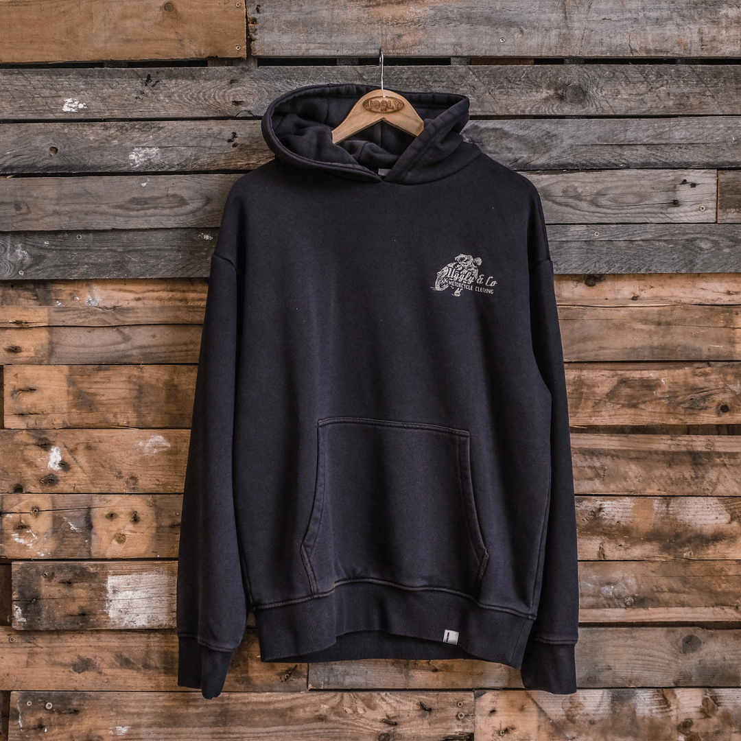 Uggly & Co Black Flattrack Hoodie – Heavyweight Vintage Racing Cotton