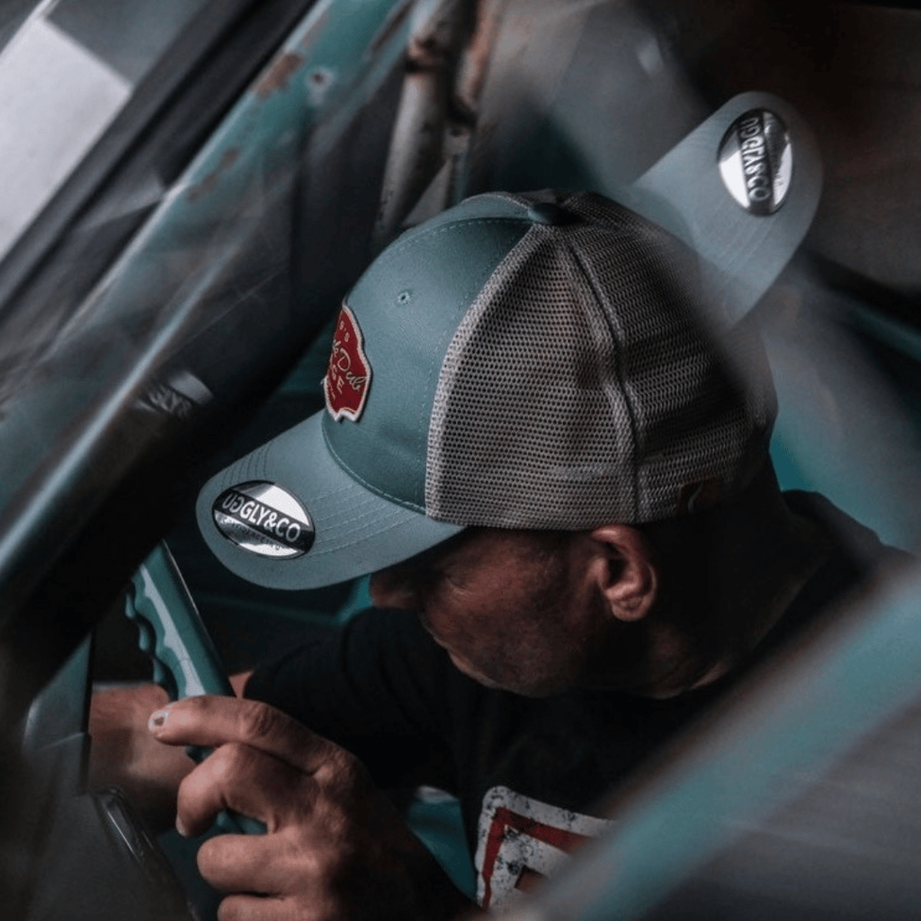 Uggly and Co Black Dub Garage Trucker Hat – Peppermint & Beige Mesh Cap