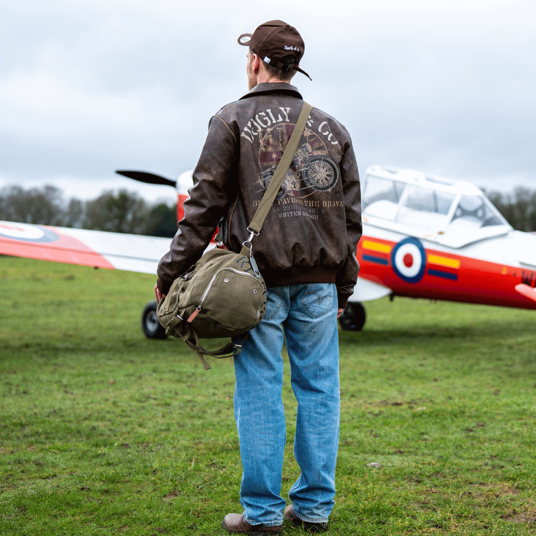 Uggly & Co Aviation Duffle Bag – Green Cotton Canvas Military Travel Bag