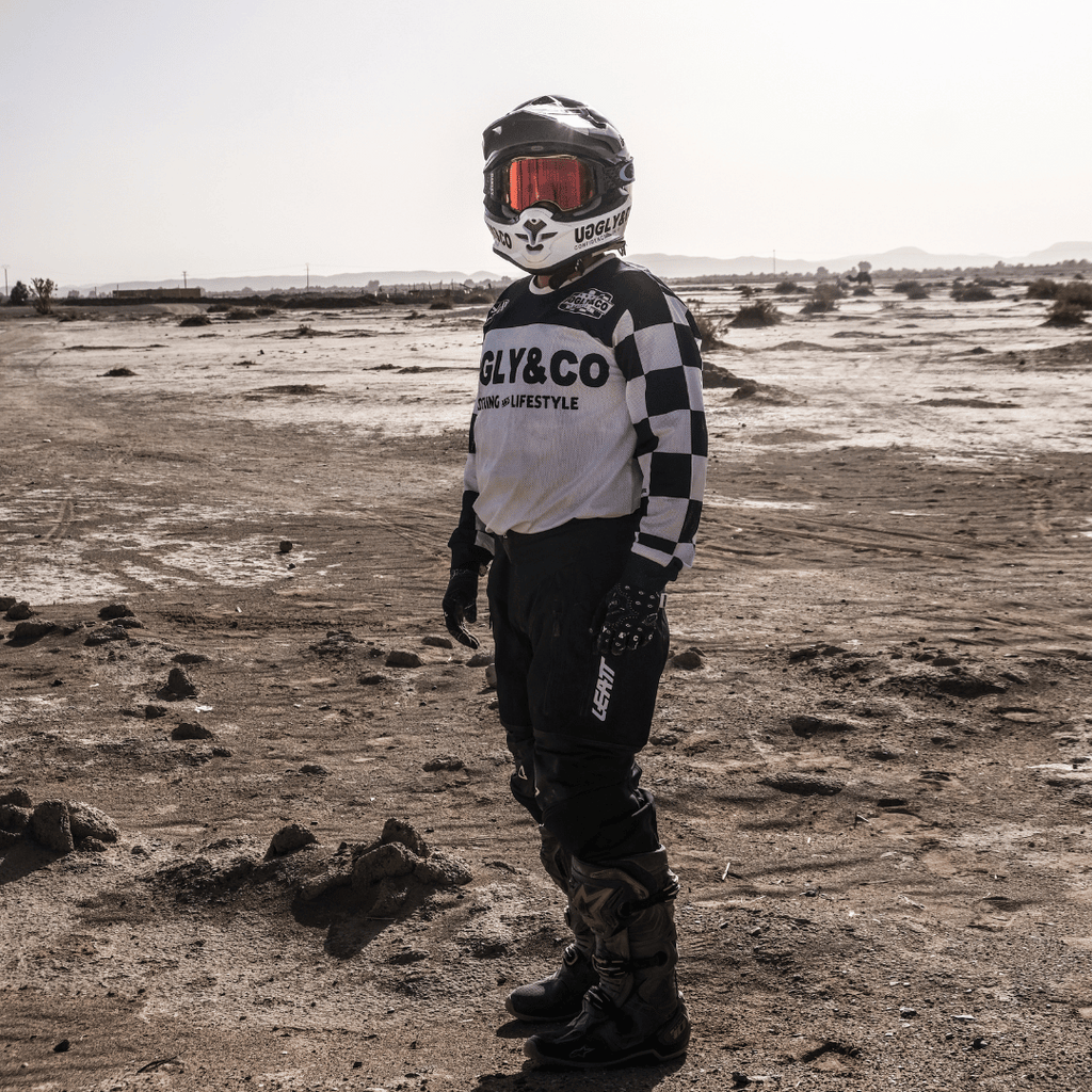 Uggly & Co Chequered Vintage Motocross Jersey - Blue & White MX Shirt