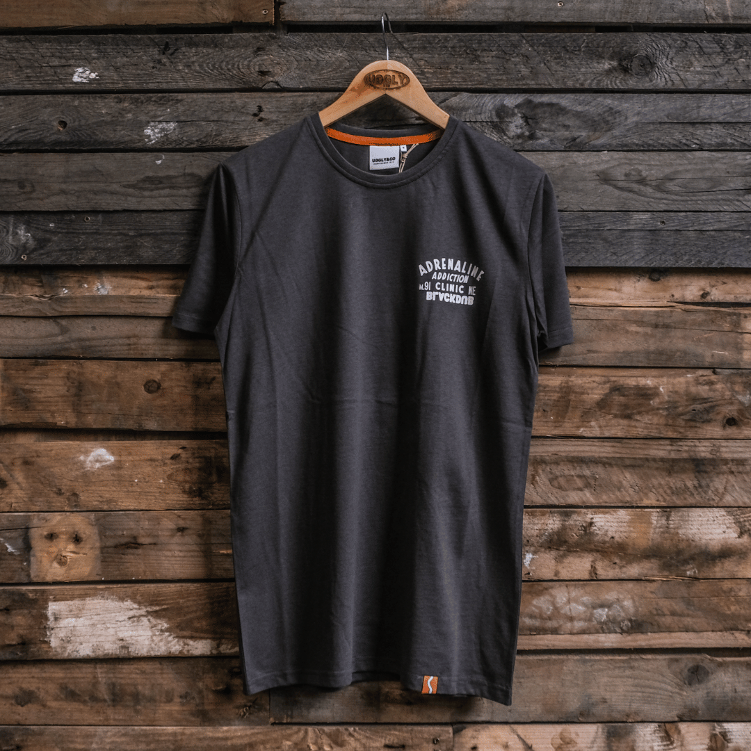 Uggly and Co Adrenaline Addiction Grey Cotton Motorcycle Graphic Tee