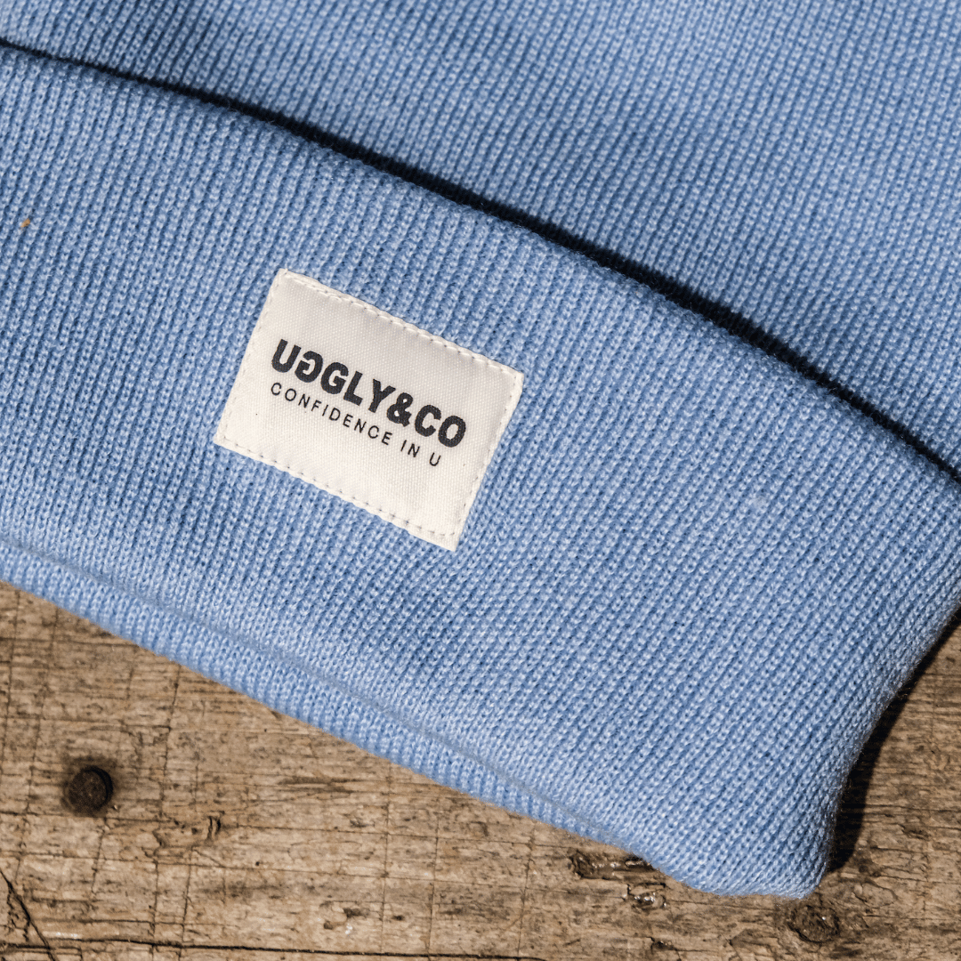 Uggly and Co Sky Blue Fisherman Beanie – Recycled Knit Cuffed Hat