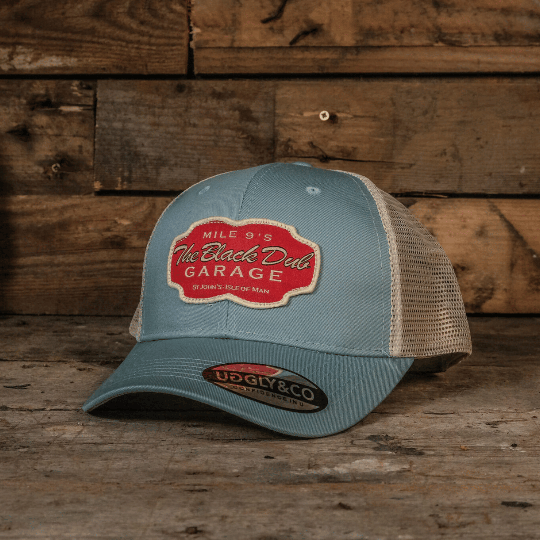Uggly and Co Black Dub Garage Trucker Hat – Peppermint & Beige Mesh Cap