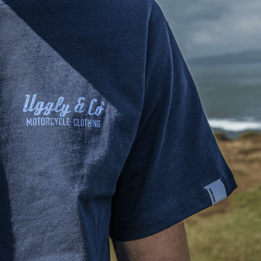 Uggly & Co Blue Diamond Tee – Vintage Motorcycle Graphic Cotton T-Shirt