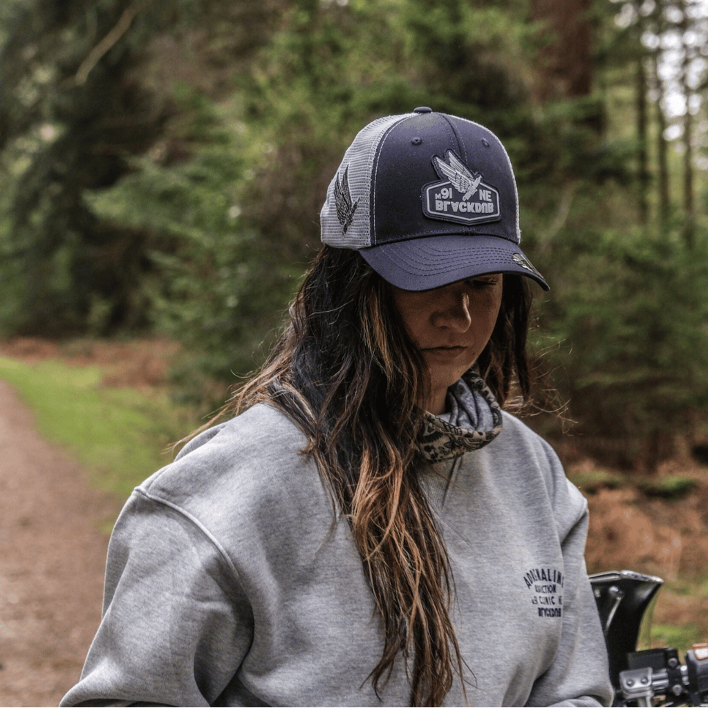 Uggly and Co Mile 9 Wings Trucker Hat – Vintage Navy & Grey Mesh Cap
