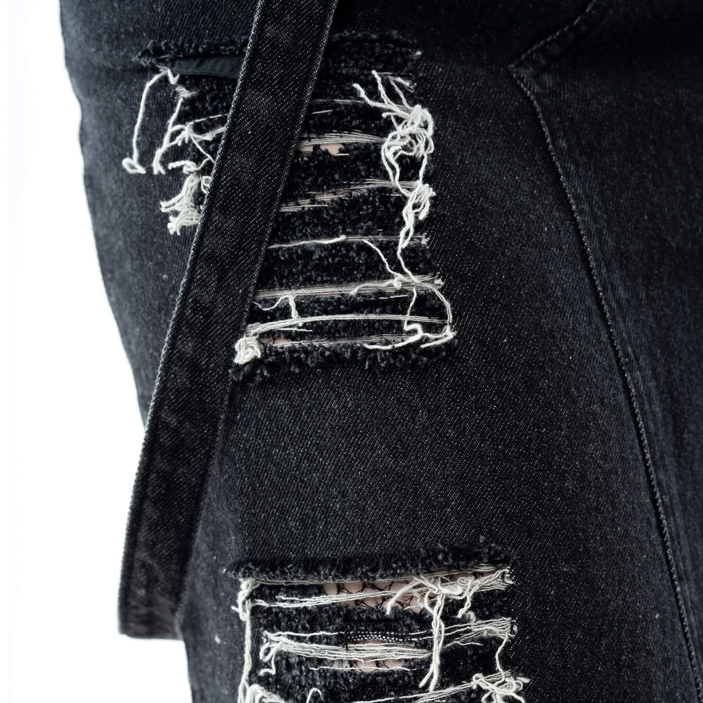 Vixxsin Runa Black Stonewash Denim Maxi Skirt | Distressed Goth Style