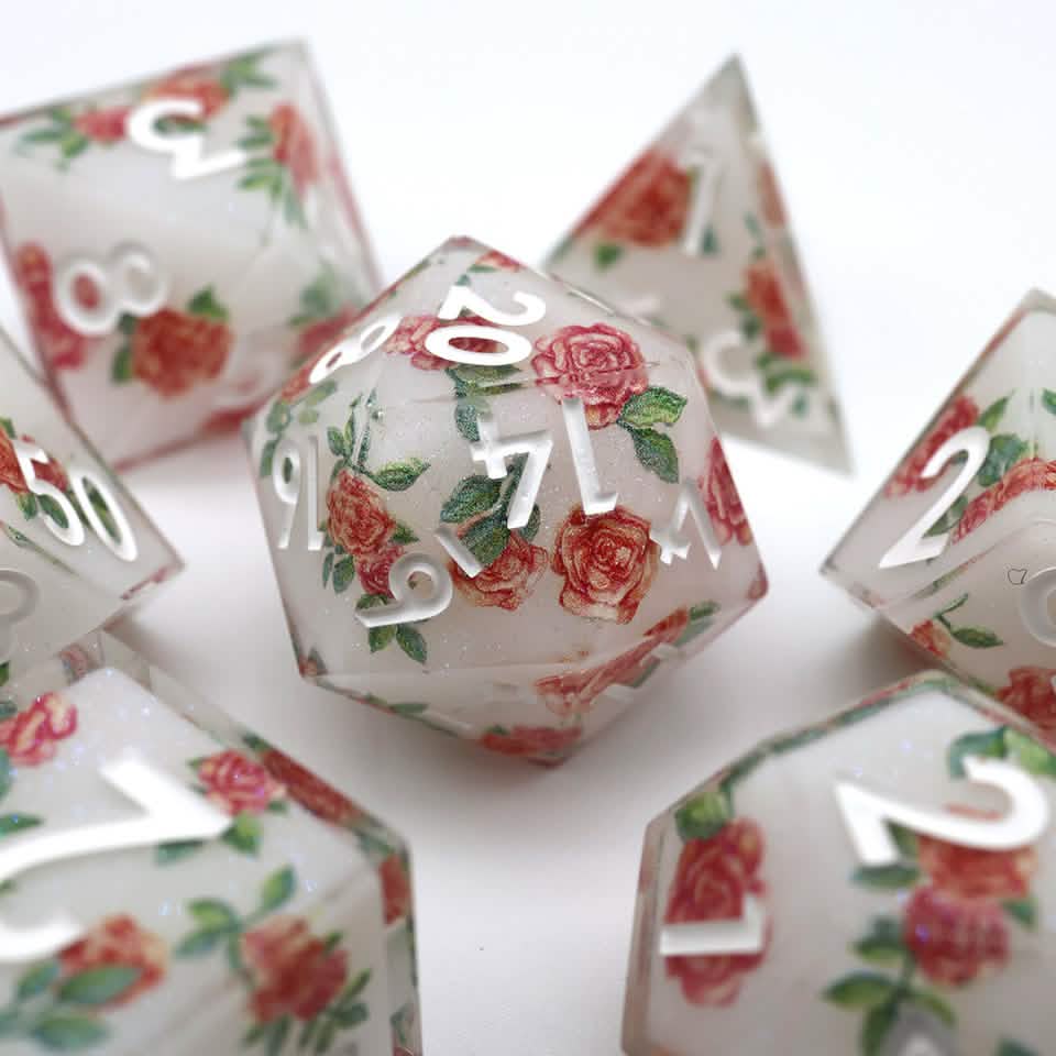 The Last Petal | Sharp Edge Dice | Resin | 7 Piece Set