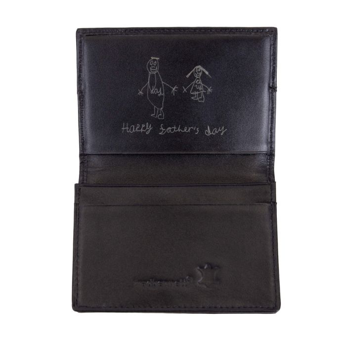 Gecko Jewellery Black Leather Card Holder – Personalised Red Stitching