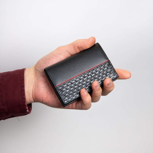 Gecko Jewellery Black Leather Card Holder – Personalised Red Stitching