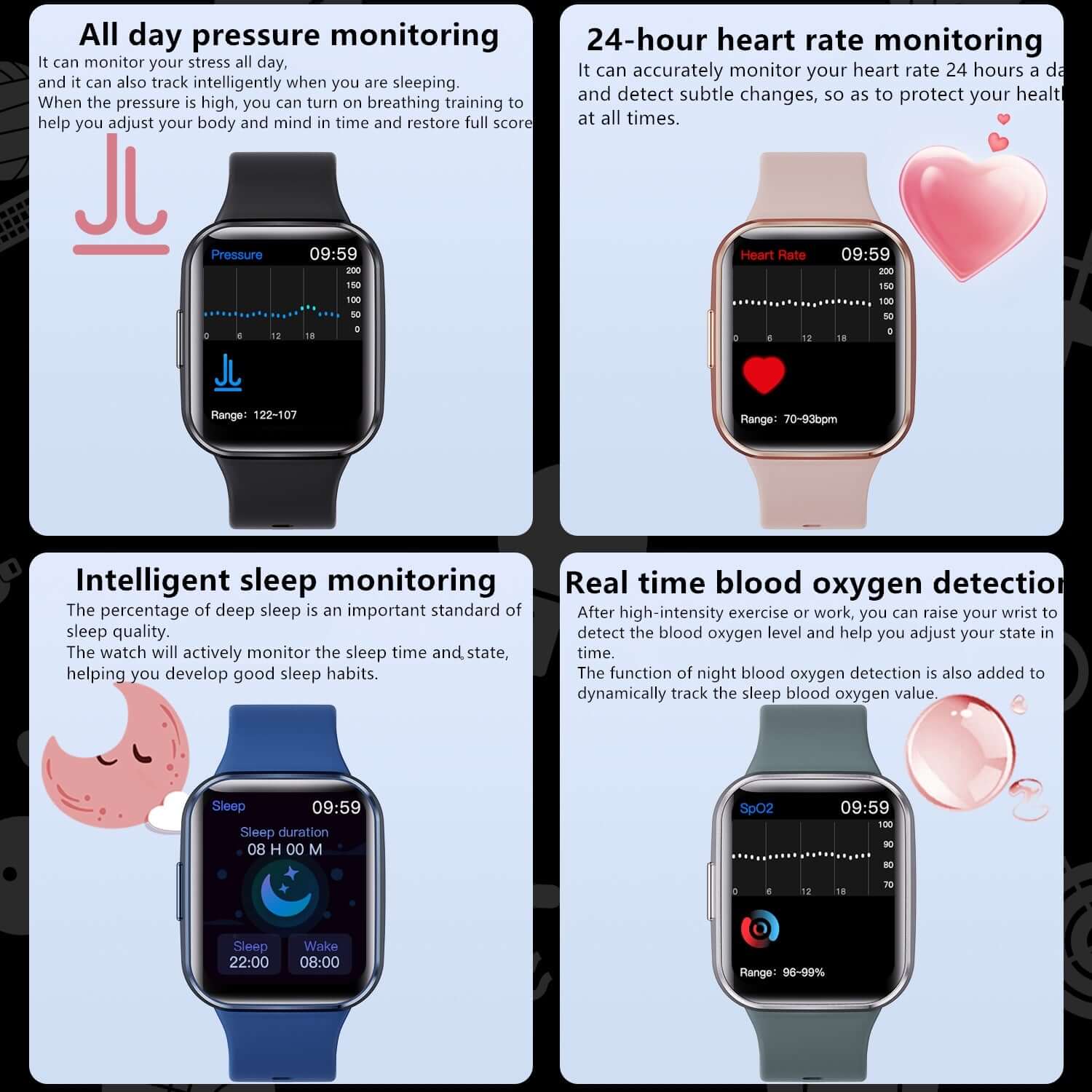 Waterproof Smart Fitness Watch – Heart Rate, Step, and Sleep Tracker (Unisex)