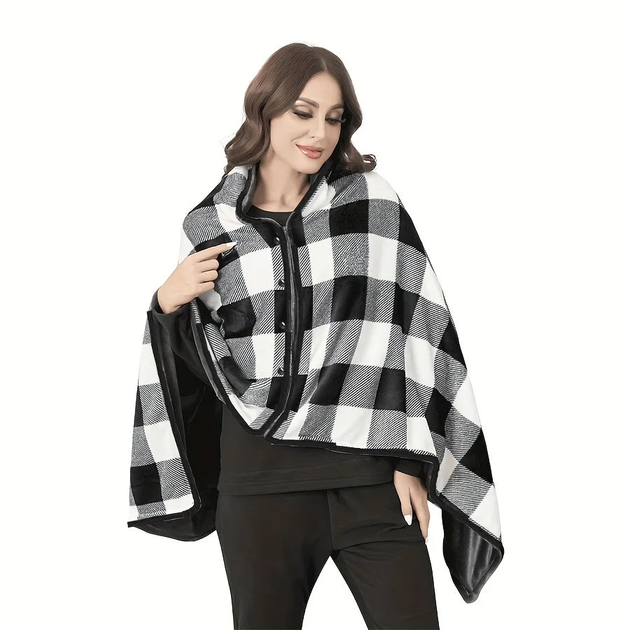 Wearable Flannel Blanket Shawl – Soft Fleece Wrap for Home & Office