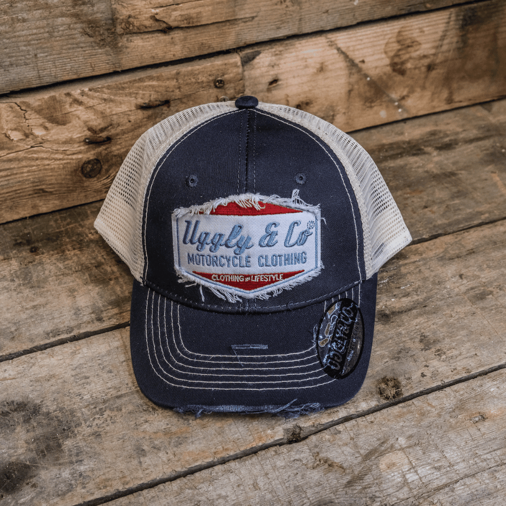 Uggly and Co Blue Diamond Trucker Hat – Vintage Distressed Mesh Cap