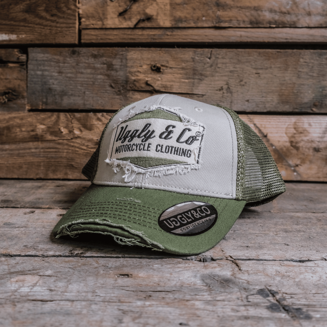 Uggly and Co Green Diamond Trucker Hat – Distressed Vintage Style Cap