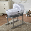 For Your Little One Grey Wicker Moses Basket with Stand - White Dimple